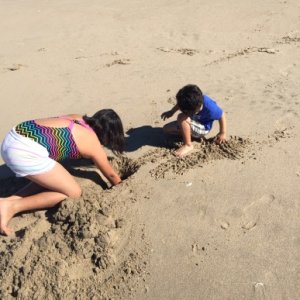 The monsters playing in the sand