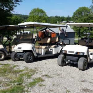 my golf carts
Left Clubcar 08 Precedent box on back gas
Middle 02 Ezgo Limo six seat 36Volt
Right 01 Ezgo four seat gas