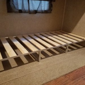 Bed frame in bunk room