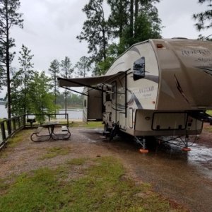 After 11 hours and 633 miles we arrived at our first stop in rainy Mississippi. Nice site tho, overlooking the lake at Paul B Johnson State Park,  nea