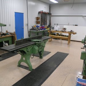 Yates American joiner 1932 and on the left 16” 7.5 hp Dewalt radial arm saw, 1956. Partially in view on the right is 9hp SCMI Italian made planer. The