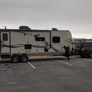 Lovely wife modeling the camper