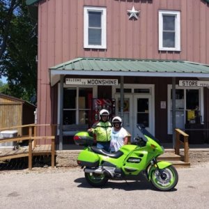 My wife and I at the Moonshine Store in Illinois.