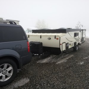 Right after arriving at campground, it was still snowing and foggy. This was its maiden voyage having been picked up in Denver that morning. Probably 