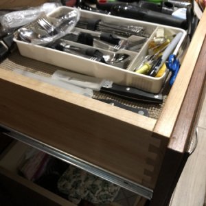 Kitchen drawers 1:  Replaced original drawer boxes with solid maple with dovetail joints.