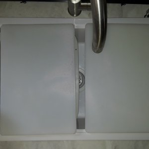 Home made sink cover/cutting board.