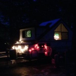 Trailer with lights.  2/21  Belfair State Park, WA.  Waiting for the snow to fall.