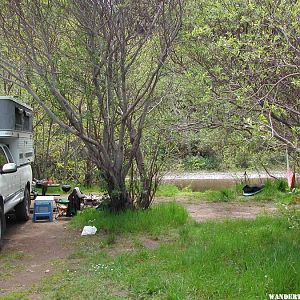 Riverside camping at Usal Beach.