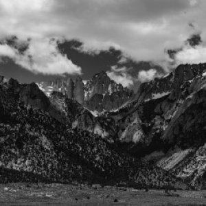 Whitney Portal in the Eastern Sierra Nevada Mountains. Centered is Mt Whitney, tallest mountain in the lower 48 states.