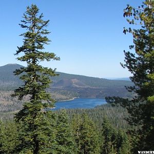 Snag Lake with the Cinder Cone behind it.