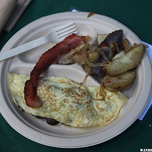 Omelettes, potatoes, and bacon (of course)