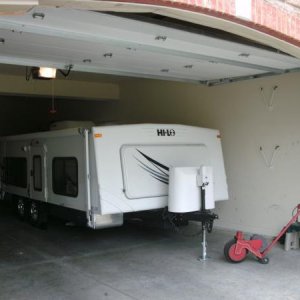 In the garage lowered.