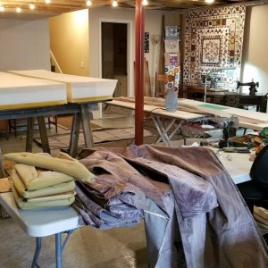 Staging area for reupholstering.