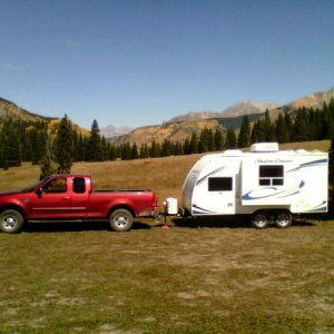 Camper and truck on Lizard head Pass, Colorado, Fall 2015