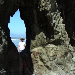 Kalaloch July 2012 (26) A 'hole in the wall' on one of the sea stacks at Ruby Beach - Olympic NP