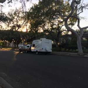 Out of the driveway and on our street, getting ready to (finally, 4.5 hours late) get on the long drive (15 mins. FIFTEEN minutes from home) to Dockwe