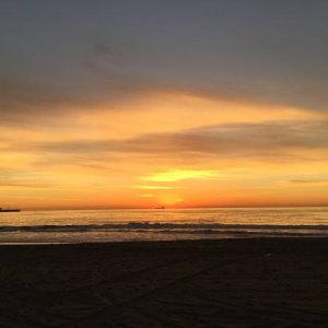 Dockweiler Beach at Sunset -- we had to walk away from the RV park to get past the bern. This pic is actually just north of the end of the bern.