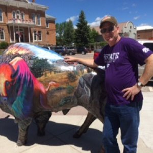 DH, Marty next to buffalo statue in Custer, SD