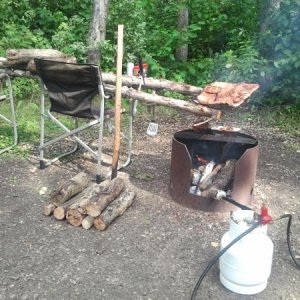 Smoking pork ribs during the last trip.