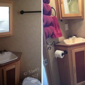 I don't think the trailer originally came with towel holders or they would have been chrome.  One bath towel bar was nice, but two is better for us.  