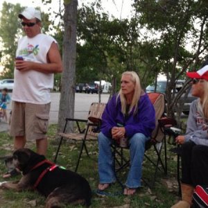 Kevin and I (purple jacket) camping with friends