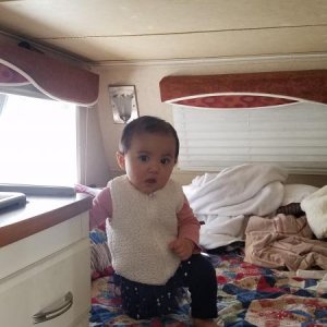 Grand daughter Kelela, my little camping buddy. She was so excited her first time in the camper. She was touching everything and was having a ball.