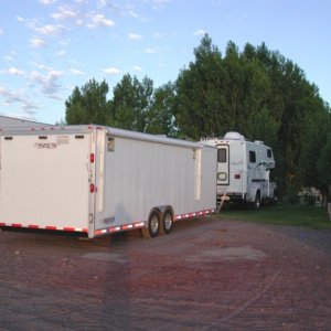 Photo of the Exiss trailer I ended up buying (w/our truck/camper)