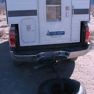 Rear view of FWC Finch and CBI full swing-down tire carrier