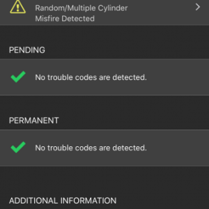 Screen copy of error P0300 referred as Malfunction Indicator Lamp (MIL)