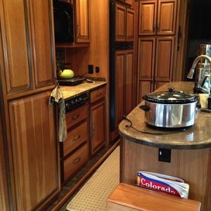 RV kitchen - No oven - convection & microwave instead and three extra drawers.