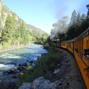 Durango-Silverton Narrow Gage Railroad steam train.