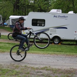 John goofing around at Kings Dominion Camp Ground.