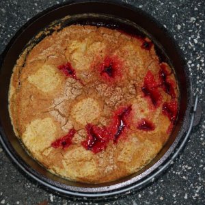 Cherry cobbler in the Dutch Oven.