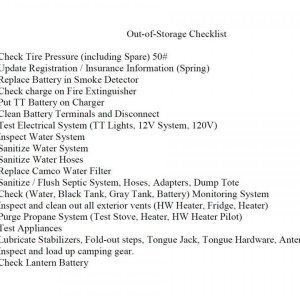 Out of Storage Checklist