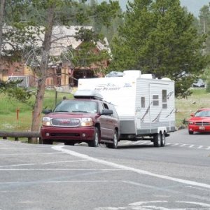 We're all proud of our rigs.  this is our 2005 Yukon XL & Jayco Jay Flight 26 BHS, approaching the Yellowstone Old Faithful Inn.  I hope you enjoyed t