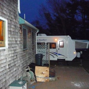 Out the back door, across the patio and into the camper. Patio has been cleaned up since.