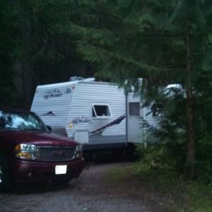 Avalanche Creek campground.  Nestled in a corner site and surrounded by cedar trees.  On a hot summer stays, this is a preferred spot.  It can be 90-1