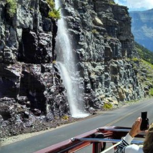 Here is a falls on the North side of Going to the Sun Road.  They've built drainage under a number of spots along the road to direct the falling water