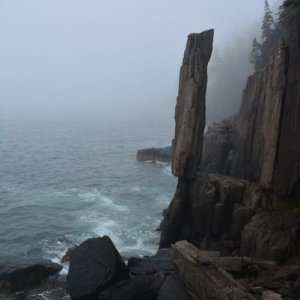 Balancing Rock in the fog