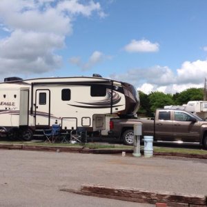 Our 2015 Jayco Eagle HT 27.5 and the GMC Sierra 1500 at the Cherokee Campground just off I-40 in Elreno, Oaklahoma