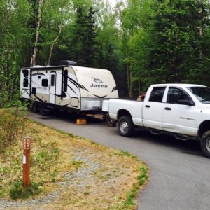 Just unhooked, 1st trip with new TT. home for 6 days. Eklutna Lake, AK