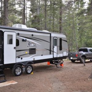 Dry camping nestled between the trees at 8,700 feet.