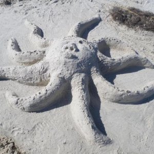 Mary's sand art "Partly Cloudy".  Fun on Carrabelle Beach, FL Oct.2015  (over 5' point to point)