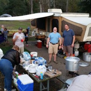 Warm temps have us smiling as the turkey gumbo cooks Friday after Thanksgiving.