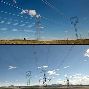 Interstate power lines cross over east flank of Pine Mt.