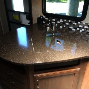 Solid surface counters polished up nicely after getting the trailer home.