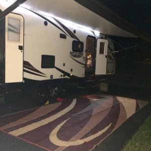 Camp Driveway at night, found a camp rug that feels like a good match for our sidewall color and graphics!