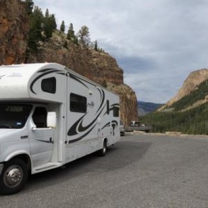 Harvey the RV stops to look at the beauty in Yellowstone