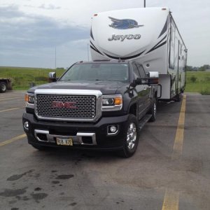 2016 355W Toy Hauler towed by 2016 GMC 3500 Denali HD Diesel