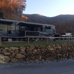 Our rig at Mama Gertie's Hide-a-Way campground, Swannanoa, NC (outside of Asheville).